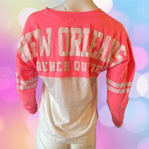 New Orleans Spirit Jersey Style Long Sleeve Women's Pink and White T-shirt